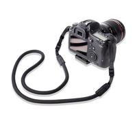 LENS-AID Correa cámara con lazo plano (100 cm) - Estilo cuerda negra para cámaras con ojales estrechos - Correa cuello o hombro universal y resistente