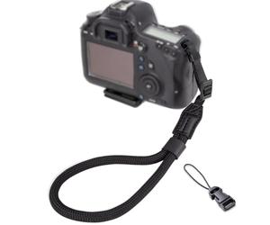 LENS-AID Correa de mano para cámaras con ojales estrechos - Pulsera de nailon estilo cuerda en negro - Compacta, fuerte y universal para Canon, Sony, Fujifilm, Panasonic y más