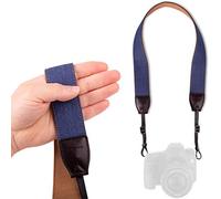 Lens-Aid Correa para cámara con diseño de jeans: cuello grueso, correa para el hombro, adecuada para cámaras Canon, Nikon, Sony, Fujifilm, Olympus, Leica, etc. (azul oscuro)