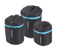 LENS-AID Funda para objetivos con acolchado grueso: Funda protectora para objetivos con cremallera y hebilla para cinturón, Negro , 3er Set (XS,S,M)