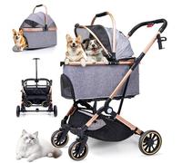 LENSEMUS Cochecito para mascotas para perros - Cochecito plegable para gatos con 4 ruedas de goma todo terreno, resistente para perros medianos de 33 libras, 2 gatos pequeños, viajes, camping, paseos