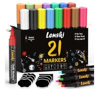 Lenski - 21 rotuladores de tiza para ventanas y pizarras lavables - 6 mm rotuladores de tiza para ventanas con rotulador de pizarra blanca metálico, rotuladores para ventanas, rotuladores para niños