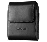 LENSUN Funda Cuero Genuino para Samsung Galaxy Z Flip 6, 4, 5, 3/Motorola RAZR 5G/2019 Clip Cinturón Gancho y Cierre Magnético Carcasa-Negro