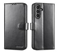 LENSUN Funda Samsung Galaxy A56 5G, Carcasa Cuero Genuino [Bloqueo RFID] Flip Folio con Cierre Magnetico y Ranuras para Tarjetas Cartera Libro para Samsung A56 - Negro Puro