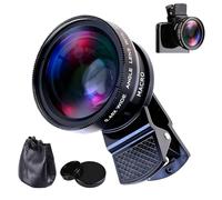 Lente de Cámara para Teléfono Móvil 2 en 1, Objetivo Gran Angular 0,45x y Macro 12,5X con Clip Universal Antideslizante, Compatible con Phone, Galaxy, Mi y la Mayoría de Smartphones, Negro Intenso