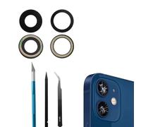 Lente de cámara trasera 12/12Mini de repuesto para iPhone 12/iPhone 12 Mini cámara trasera de vidrio de repuesto con adhesivo preinstalado y kit de herramientas de reparación, antiarañazos de lente