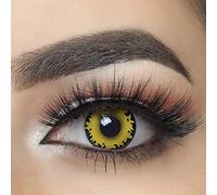 Lente de contacto de color fantasía Crazy Lens Cosplay "Mysa Lens®" Lobo amarillo + solución para lente 10 ml + funda incluye - Tattoo cicatriz griffure/ojos amarillo Demon/Yellow Werewolf + Tattoo Scar Rake 12 meses sin Correction