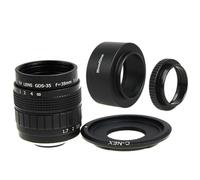 Lente de película CCTV de 35mm F1.7 + Montura de C-NEX + Parasol + Anillo Macro, for Sony E Mount A6500 A6300 A6000 NEX6 NEX7 NEX3 NEX5 NEX5T 35F17