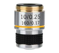 Lente Objetivo acromática 10X para microscopios biológicos, Modelo 185 con especificación 160/0.17, Carcasa de aleación de Aluminio mecanizada con precisión, componente óptico de