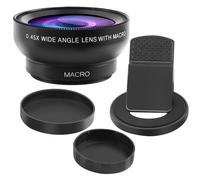 Lente ojo de pez para teléfono, 0,45X con lente de cámara HD, clip macro, gran angular f