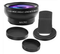 Lente ojo de pez para teléfono, 0,45X con lente de cámara HD, clip macro, gran angular para móvil