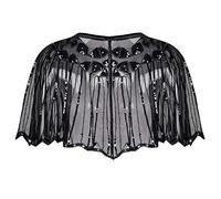 Lentejuelas de los años veinte para mujer cubierta Flapper Evening Perlas Shawl Capa Mujeres, Negro , talla única