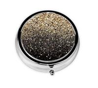 Lentejuelas doradas brillantes., Pastillero, Pastillero redondo Pequeño contenedor de pastillas Organizador de pastillas de viaje