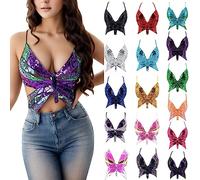 Lentejuelas Mariposa Crop Tops Top De Mariposa Con Lentejuelas De Fiesta Para Mujer Top De Baile Con Halter Para Mujer Para Carnaval Fiesta Danza Del Vientre