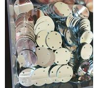 Lentejuelas planas, grandes y redondas, de 4 agujeros, para manualidades, accesorios para prendas de vestir o bolsos, 50 g, 10 mm, 20 mm, 25 mm y 35 mm, plateadas, 15 mm, 50 g