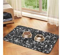 Lentejuelas Plateadas Negras con patrón Elegante y Brillante,Tapete para Comida de Mascotas, manteles Individuales de Cuero sintético para Gatos y Perros,40x60cm