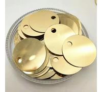 Lentejuelas redondas grandes de 50 g, 20 mm, PVC, planas y redondas, para manualidades, color dorado claro, con orificio grande de 3 mm en el lado