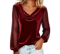Lentejuelas tops mujer elegante brillante manga larga cuello en V camiseta llamativo brillante parte superior ligera manga transparente túnica brillante blusa fiesta terciopelo manga larga festivo