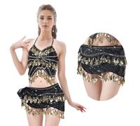 Lentejuelas triángulo danza del vientre bufanda cadera flecos cinturón faldas fiesta rave disfraz para mujer, Negro, Talla Única