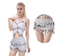 Lentejuelas triángulo danza del vientre bufanda cadera flecos cinturón faldas fiesta rave disfraz para mujer, Blanco, Talla Única