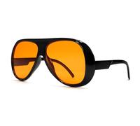 Lentes de sol de aviador retro de moda para hombres y mujeres, lentes de sol de gran tamaño estilo años 70 con protección UV400, Marco negro, lente naranja