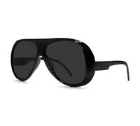 Lentes de sol de aviador retro de moda para hombres y mujeres, lentes de sol de gran tamaño estilo años 70 con protección UV400, Marco negro, lente negra