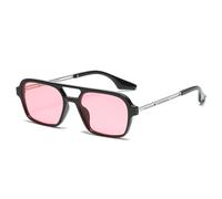 Lentes de sol retro con doble puente para mujer, a la moda, degradados, a la moda, con diseño de leopardo hueco, azul, para hombre, negro/rosa, Talla única