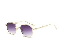 Lentes de sol retro de doble puente polígono de metal para hombre, a la moda, degradados, UV400, tendencia para mujer, color gris degradado 2026