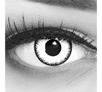 Lentillas de color blancas negro Lunatic 1 par. Cómodas y perfectas para carnaval de Halloween, cosplay de anime, blandas, sin dioptrías + recipiente de lentillas, sin graduación