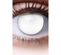 Lentillas de color blanco Blind White 1 par. Cómodas y perfectas para carnaval de Halloween, cosplay de anime, blandas, sin dioptrías + recipiente de lentillas, sin graduación
