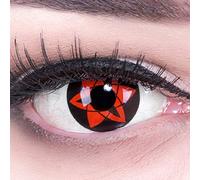 Lentillas de color rojo negro Sasuke Sharingan 1 par. Cómodas y perfectas para carnaval de Halloween, cosplay de anime, blandas, sin dioptrías + recipiente de lentillas, sin graduación