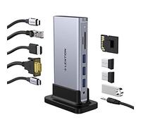 LENTION Docking Station USB C con PD 100W, HDMI 4K, VGA, Ethernet, Lector de Tarjeta, USB 3.0 y Audio para MacBook Pro, Nuevo Mac Air/Surface/Steam Deck, etc, Adaptador con Stable Driver (D55)