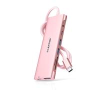 LENTION Hub USB C con 3,3FT Cable, HDMI 4K, 2 USB 3.0, Lector de Tarjeta, Jack 3,5mm, Tipo C para Datos/Carga para MacBook Pro 2026-2016, Nuevo MacBook Neo, iPhone 17/16/15 Serie (C37-1M, Oro Rosa)