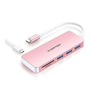 LENTION Hub USB C con 3 USB 3.0, Lector de Tarjeta SD/TF, PD 60W, Compatible con MacBook Pro 2025-2016, Surface, iPhone 17 Plus Pro MAX y Más (C16s, Oro Rosa)