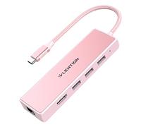 LENTION Hub USB C con Gigabit Ethernet, HDMI 4K, 3 USB 3.0 para MacBook Pro 2026-2016, Nuevo Mac Air, MacBook Neo, Surface, iPhone 17 Plus Pro MAX y Más, Adaptador con Stable Driver (C25HE, Oro Rosa)