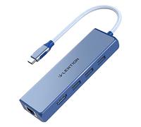 LENTION Hub USB C Dongle con Gigabit Ethernet, HDMI 4K, 3 USB 3.0 para MacBook Pro 2023-2016, Nuevo Mac Air & Surface, Chromebook, etc, Adaptador con Stable Driver Certificado (C25, Azul)