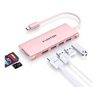 LENTION Hub USB C Multipuerto con HDMI 4K, 3 USB 3.0, Lector de Tarjeta SD/TF 3.0, Compatible con MacBook Pro 2025-2016, Nuevo Mac Air, Surface, iPhone 17 Plus Pro MAX y Más (C34, Oro Rosa)
