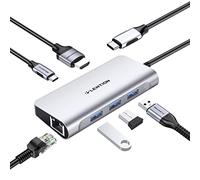 LENTION USB C Hub con HDMI 4K, Gigabit Ethernet, 3 USB 3.0 & Carga Tipo C para MacBook Pro 2024-2016, Nuevo Mac Air/Surface/Chromebook/Steam Deck, etc, Adaptador con Stable Driver (C65, Plata)