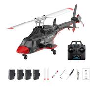 LenyKingPro Helicóptero A61 1:52 Little Wolf, control remoto de 2.4 G, modelo RTF de un solo rotor de 4 canales, posicionamiento de flujo de luz de altitud constante (rojo, blanco y negro/4 baterías)