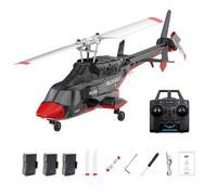 LenyKingPro Helicóptero A61 1:52 Little Wolf, control remoto de 2.4 G, modelo RTF de un solo rotor de 4 canales, posicionamiento de flujo de luz de altitud constante (rojo, blanco, negro/3 baterías)