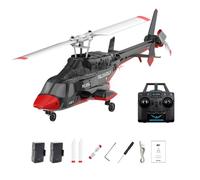 LenyKingPro Helicóptero A61 1:52 Little Wolf, control remoto de 2.4 G, modelo RTF de un solo rotor de 4 canales, posicionamiento de flujo de luz de altitud constante (rojo, blanco y negro/2 baterías)