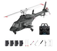 LenyKingPro Helicóptero A61 1:52 Little Wolf, control remoto de 2.4G, modelo RTF de un solo rotor de 4 canales, posicionamiento de flujo de luz de altitud constante (rojo y negro/4 baterías)
