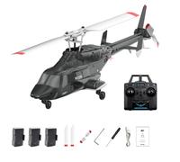 LenyKingPro Helicóptero A61 1:52 Little Wolf, control remoto de 2.4G, modelo RTF de un solo rotor de 4 canales, posicionamiento de flujo de luz de altitud constante (rojo y negro/3 baterías)