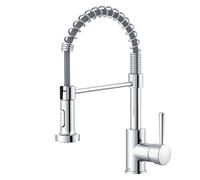 Lenz Grifo de cocina Nova, cromado, diseñado por LENZ | Ducha de resorte con soporte giratorio de 360°, superficie de fácil cuidado, cartucho de cerámica, sin níquel, 46070902