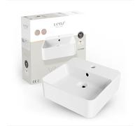 Lenz Lavabo de mano Valea para baño de invitados y baños pequeños, 40 cm x 38,5 cm, para colgar en la pared o como lavabo superior, superficie KeepClean supersuave, con rebosadero, color blanco
