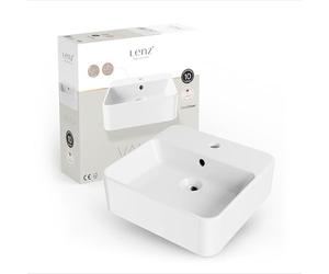 Lenz Lavabo de mano Valea para baño de invitados y baños pequeños, 40 cm x 38,5 cm, para colgar en la pared o como lavabo superior, superficie KeepClean supersuave, con rebosadero, color blanco