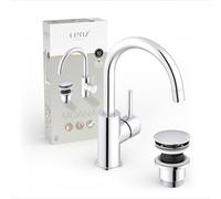 Lenz MOANA 46012302 - Grifo para lavabo (ahorro de agua gracias a la boquilla mezcladora de alta calidad, fácil instalación y limpieza, caño curvado giratorio 360°)