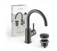 Lenz MOANA 46012331 - Grifo para lavabo (ahorro de agua gracias a la boquilla mezcladora de marca de alta calidad, superficie antihuellas, caño curvado giratorio 360°)