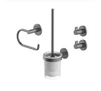Lenz Sivo 4290052 - Juego de Accesorios de baño (4 Piezas, Soporte para Papel higiénico, escobilla y Dos Ganchos para Toallas, para Pegar o taladrar, Superficie antihuellas)