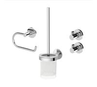 Lenz Vida 4490002 - Juego de Accesorios de baño (4 Piezas, Soporte para Papel higiénico, escobilla y Dos Ganchos para Toallas, para Pegar o taladrar, Acabado